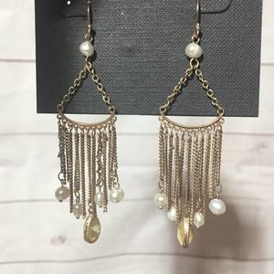 Cookie Lee Chandelier Dangle Earrings Gold with Faux Pearls NEW